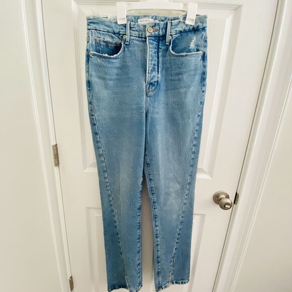 Good American Boy Jeans Size 6 / 28 Nwt Twisted Split Hem High Rise Slit Ankle - Picture 1 of 7